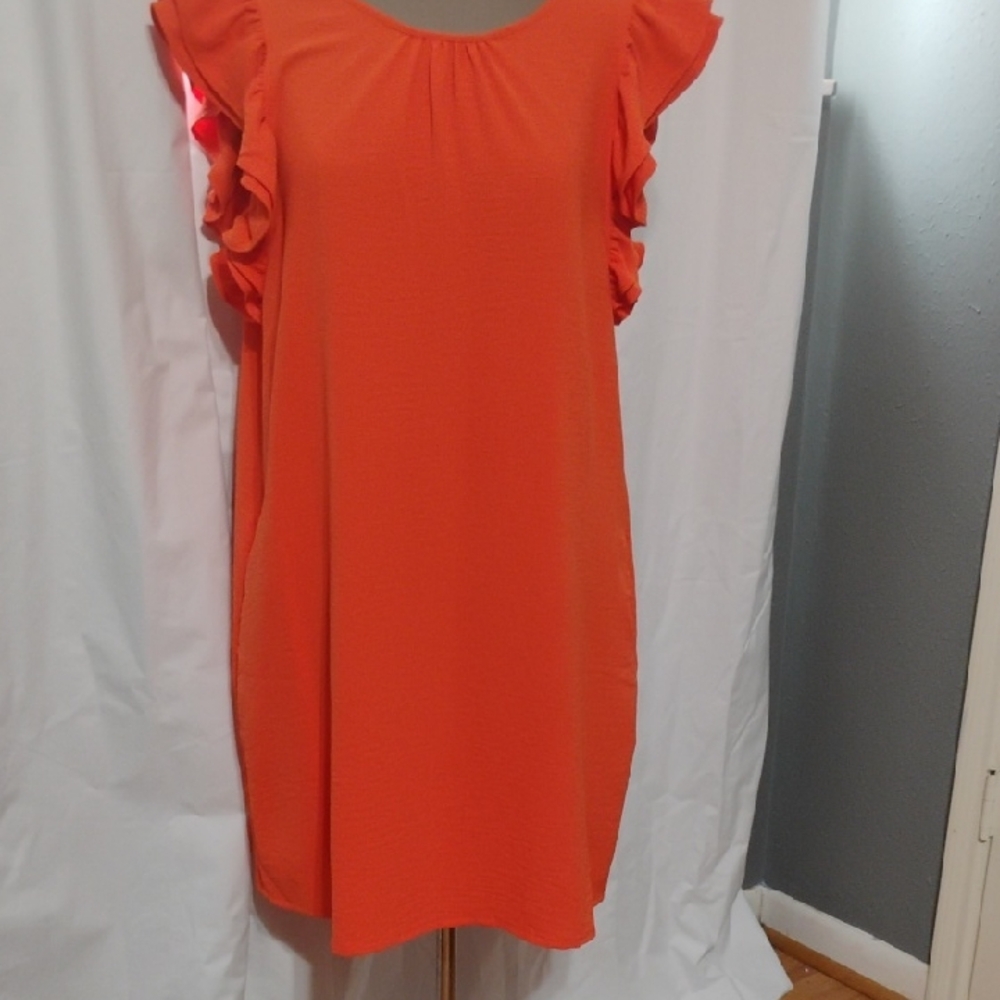 Cato Bold Orange Mini Dress with Ruffle Sleeves